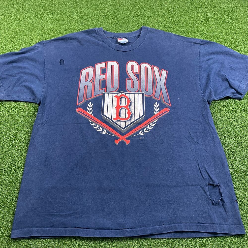 Vintage 90s Boston Red Sox Single Stitch T Shirt Distressed MLB Navy Tee XL